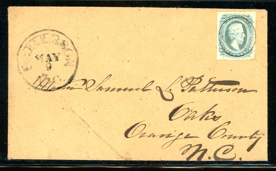 CSA Scott 11 Cover with NC Ring Cancel, 1863, Possibly Unique (Est $250-300)