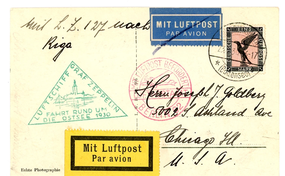 Germany 1930 Zeppelin Photo Postcard, Flight LZ-127, Baltic Trip (Est $120-150)