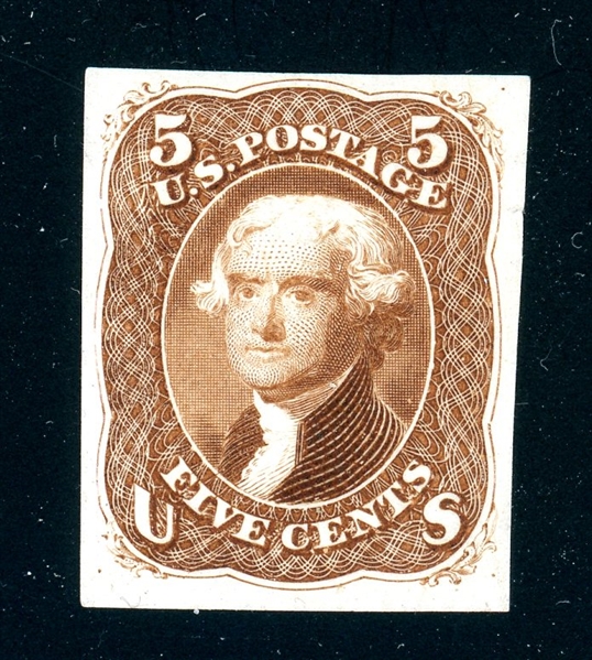 USA Scott 67-E9d (Formerly 57P3) 5c Red Brown Shade Plate Proof (SCV $300)