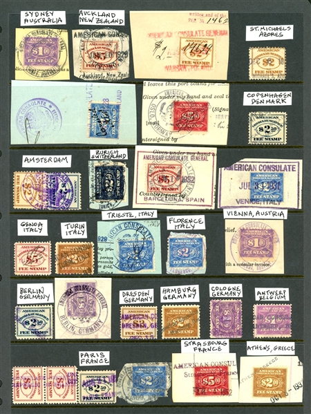USA Consular Services Fee Stamps with Foreign City Consulate Cancels (Est $300-400)