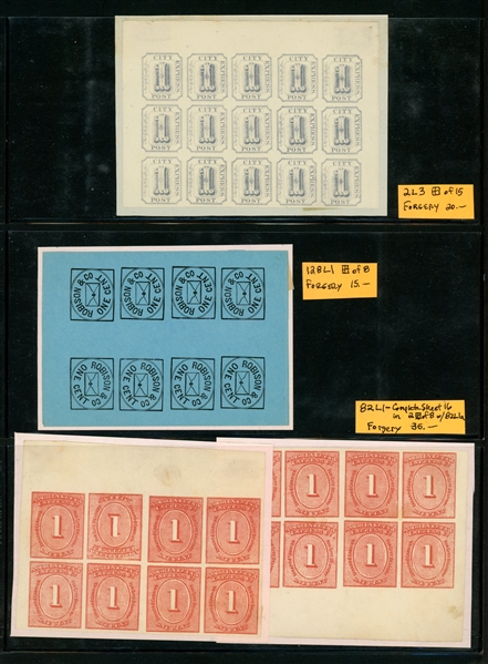 USA Locals - 15 Forgeries in Multiples (Est $150-200)