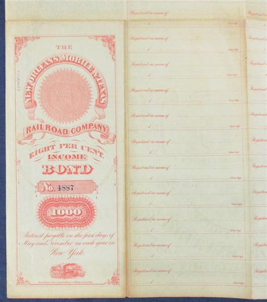 USA Scott RN-V4 Revenue on 1872 $1000 Railroad Bond (Est $250-300)