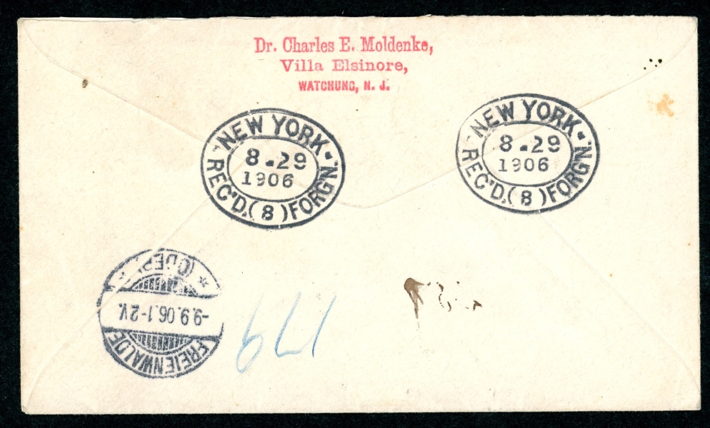 USA 1906 Registered Cover to Germany with Scott FX-NY1.a(ii) Registry Label (Est $75-100)