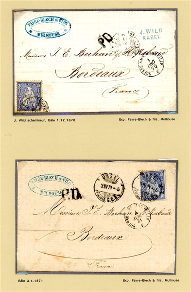 Switzerland Cover Collection, 1870-1 Franco-German War Era (Est $500-1000)