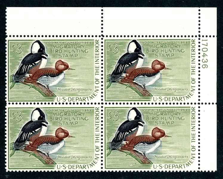 USA Scott RW35 MNH Plate Block, 1968 $3 Duck (SCV $300)