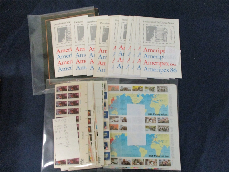 Ameripex Souvenir Sheets, WW2 Commemorative Sheets, and More! (Face $430) 