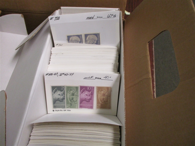 7 Boxes of Dealer 102 Cards Filled with Common Stamps/Sets (Est $400-600)