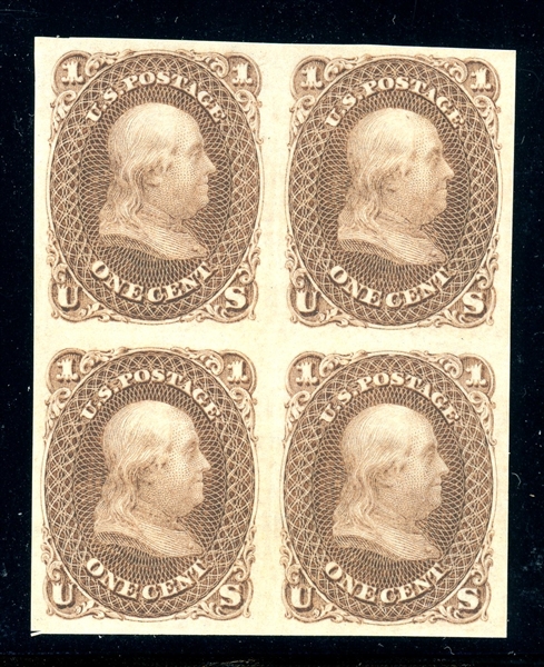 USA Scott 63TC5 Trial Color Plate Proof in Brown, Block/4 (SCV $160+)