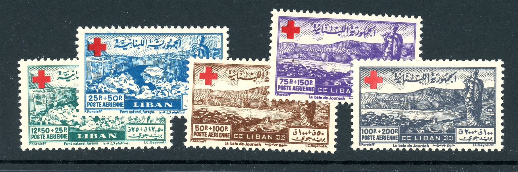 Lebanon Scott CB5-CB9 MNH VF, 1947 Red Cross (SCV $165)