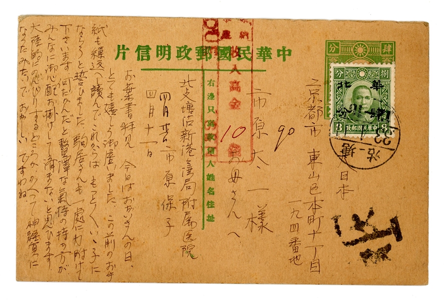 China - 1933 Japan Occupied North China Postal Card (Est $50-75)