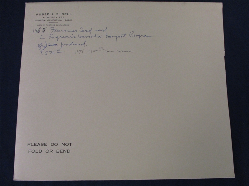 Scott Unlisted Forerunner Souvenir Card, 1965 (Est $300-350) 