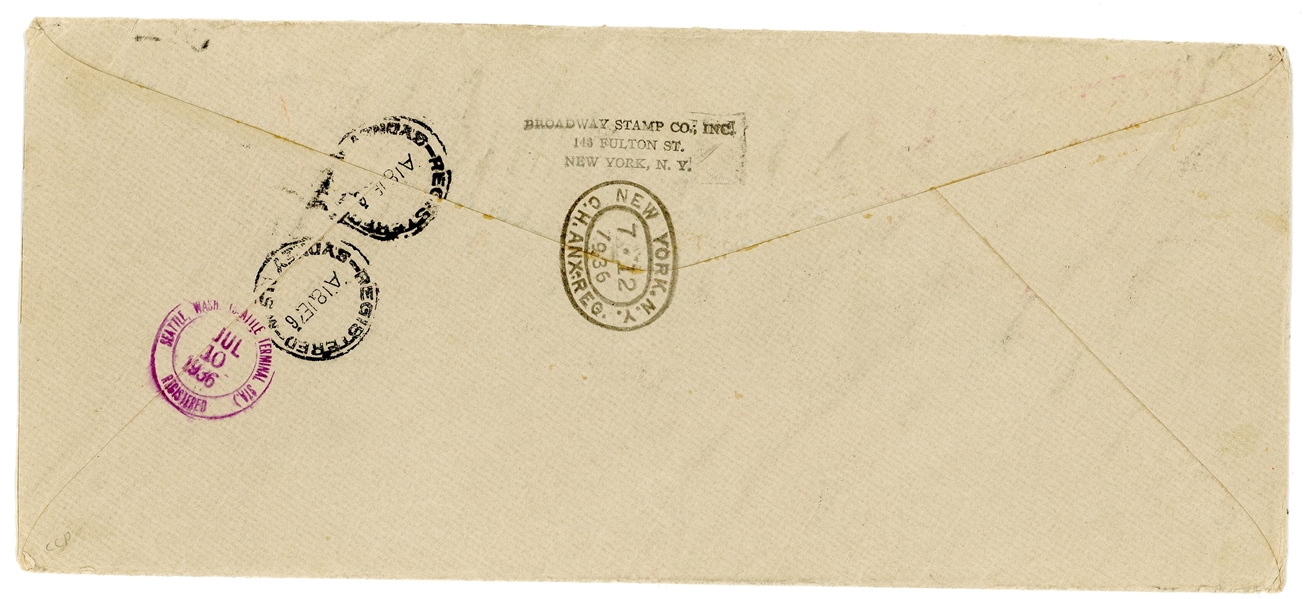 Solomon Islands Scott 60-63 Blocks on 1936 Registered Cover to USA (Est $80-120)