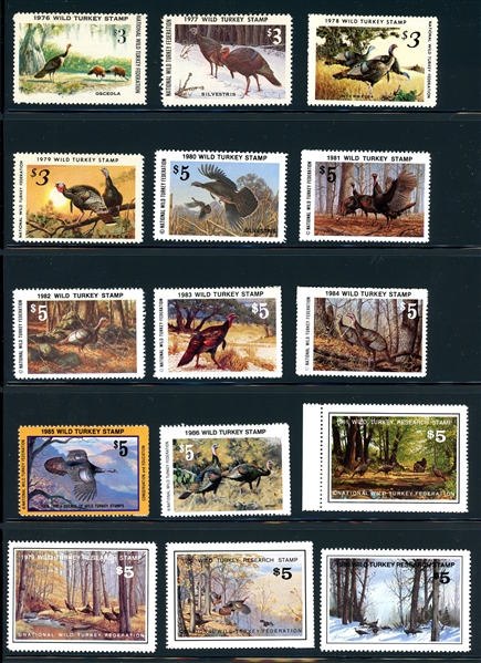 Wild Turkey Stamps, 1976-1986, Unused (Est $60-80)