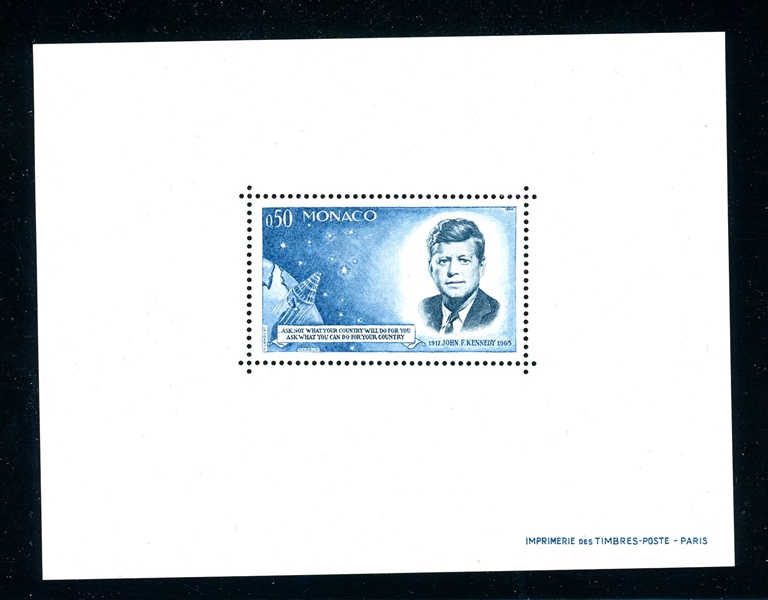 Monaco Michel 789 MNH VF Souvenir Sheet - 1964 John F Kennedy (Mi €300)
