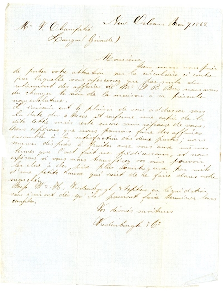 USA Scott 68, 75 on 1868 Folded letter to France (Est $150-250)