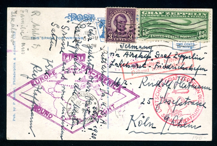 USA Scott C13 Zeppelin Flight on Picture postcard (Est $175-250)