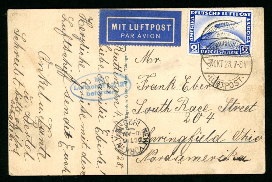 Germany Scott C36 Zeppelin Flown Card (Est $60-90)