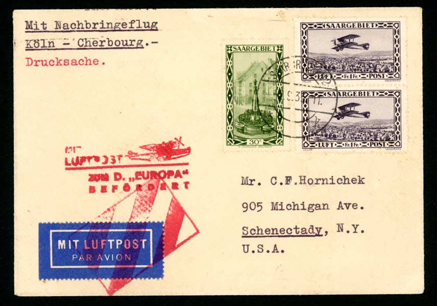 Saar Catapult Flight Cover, 1933 (Est $175-250) 