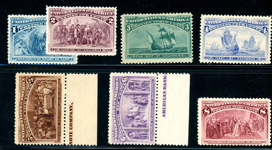 USA Scott 230-236 MNH, 1¢-8¢ Columbians (SCV $656)