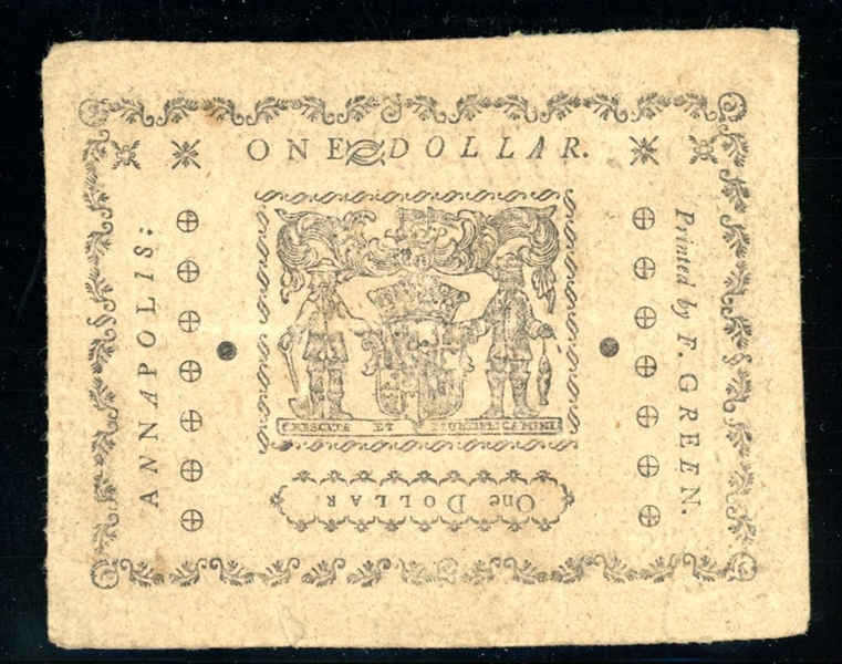 Colonial Currency, State of Maryland 1780 $1 Note (Est $175-250)