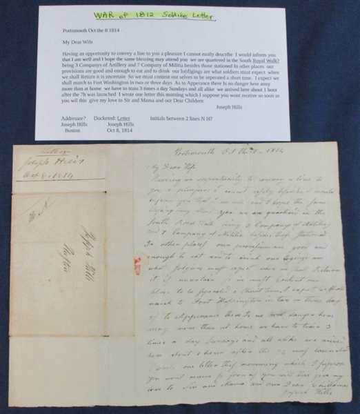 War of 1812 Soldier's Folded Letter (Est $60-90)