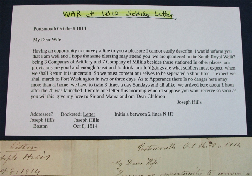 War of 1812 Soldier's Folded Letter (Est $60-90)