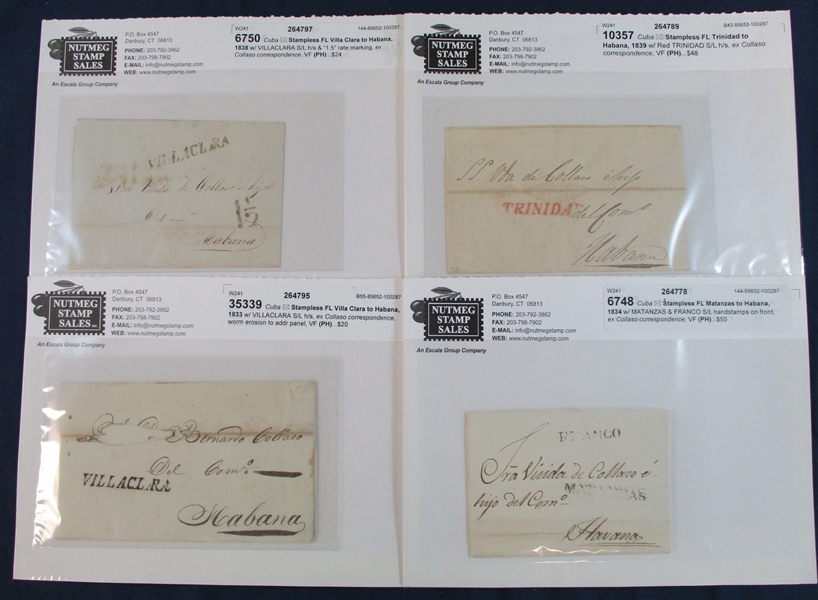 Cuba - 13 Stampless Folded Letters, 1836-1856 (Est $200-250)