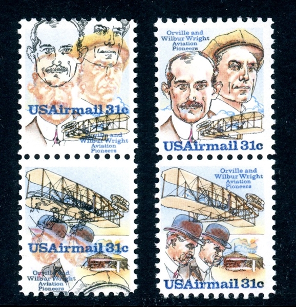 USA Scott C92a MNH Pair, Large Color Shift, Wright Brothers (Est $60-80)
