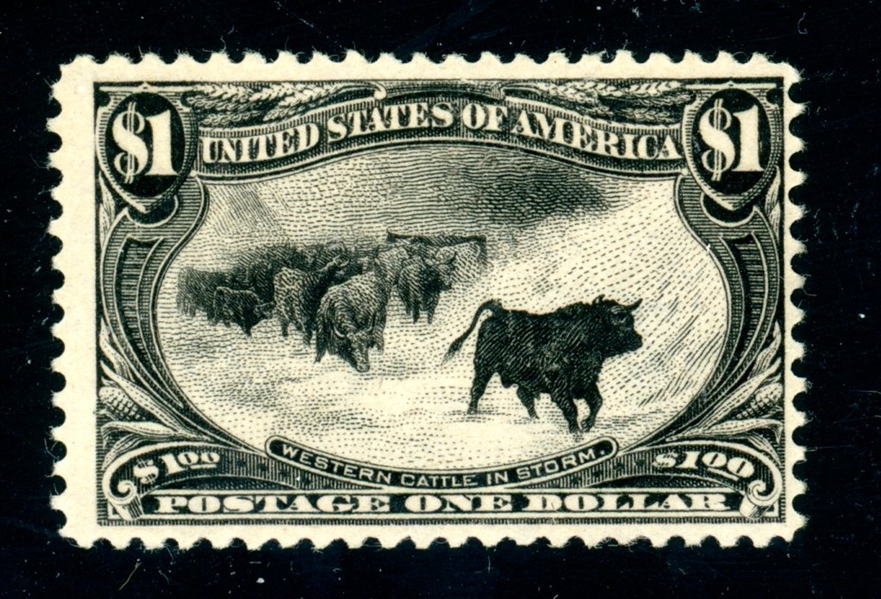 USA Scott 292 Unused Fine+, $1 Cattle in the Storm with 2024 Crowe Cert (SCV $850)