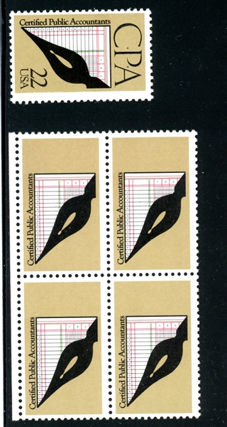 USA Scott 2361a MNH Block/4, 1987 CPA Stamp, Engraved Black Omitted (SCV $1000)