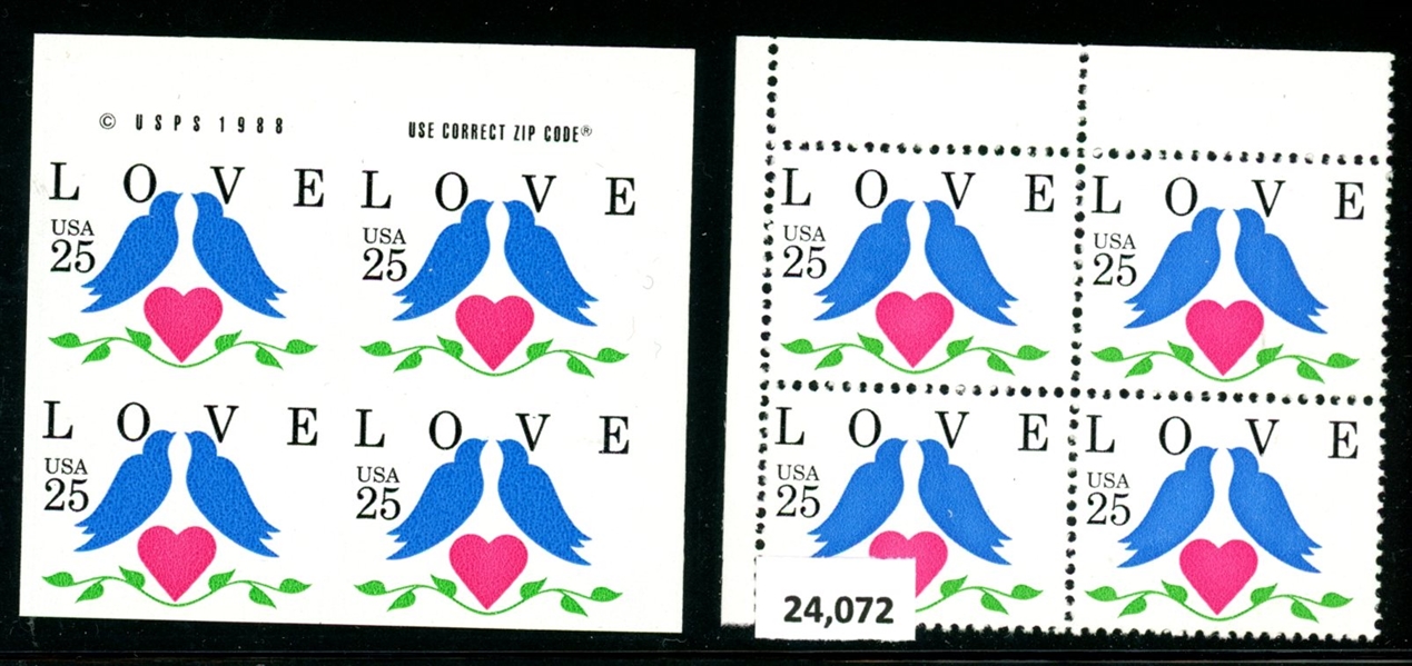 USA Scott 2440a MNH Imperf Block/4, 1990 Love Stamp (SCV $1100)