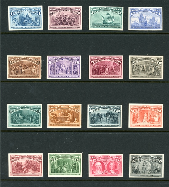USA Scott 230P4-245P4 Columbian Complete Set of Plate Proofs on Card (SCV $2110)