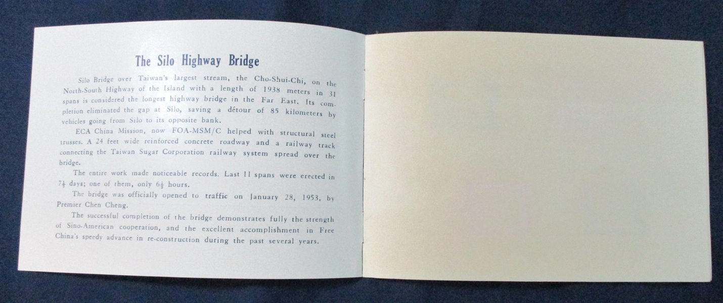 Republic of China Scott 1095a in Souvenir Folder, 1954 Silo Bridge (SCV $1500)