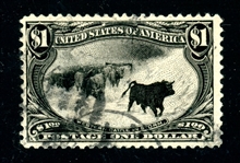 USA Scott 292 Used, 1898 $1 Cattle in the Storm w/ 1980 PFC (SCV $700)