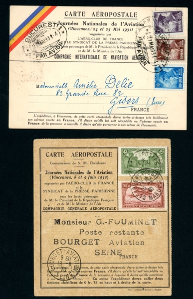 France - 2 Different Early 1930's Aviation Day Returned Cards (Est $75-100)
