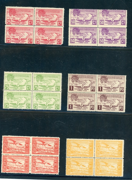 Andorra, Spanish Administration, 1932 Private Air Service Complete Set in Blocks of 4 (SCV $160)