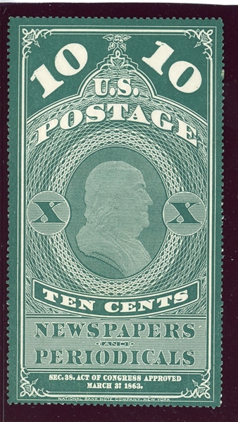 USA Scott PR6 Unused F-VF, 1875 10c Newspaper (SCV $250)