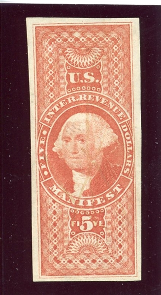 USA Scott R90a Used, $5 Manifest, Imperf with Nice Margins (SCV $250)