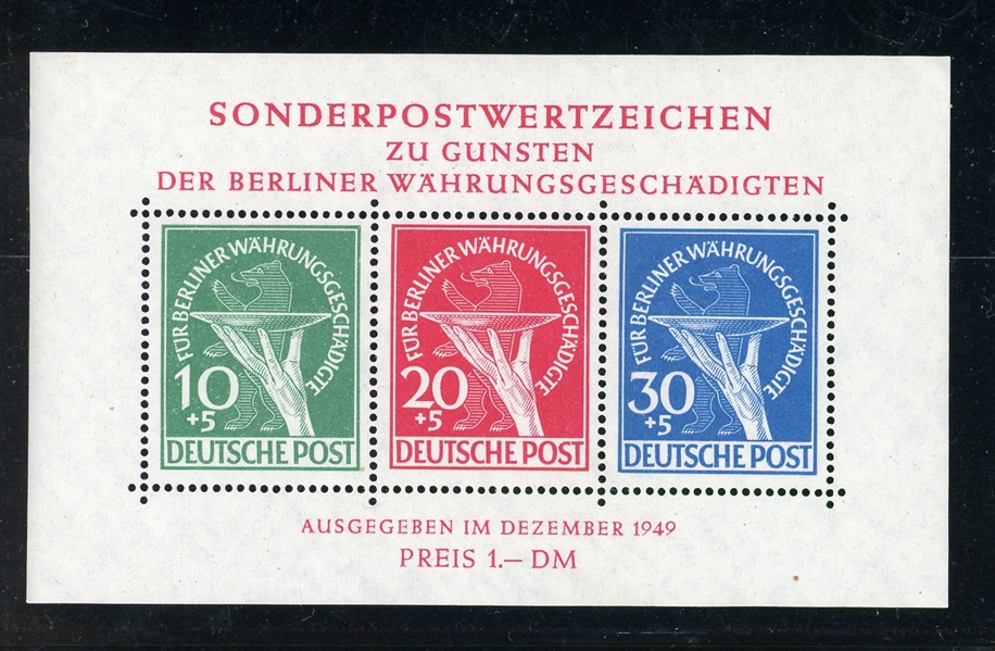 Berlin Scott 9NB3a MNH F-VF, 1949 Bear Souvenir Sheet (SCV $1200)