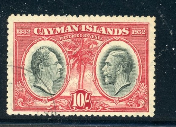 Cayman Islands Scott 80 Used, F-VF, 1932 10sh High Value (SCV $475)