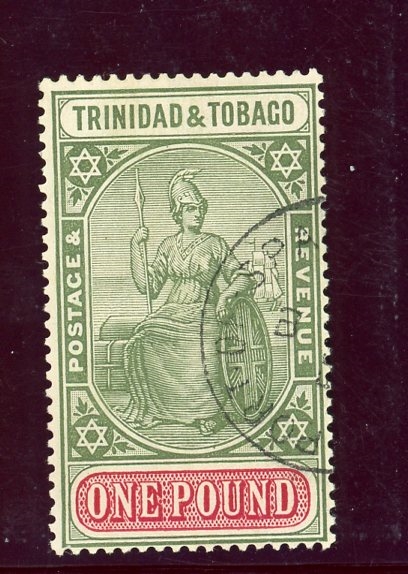 Trinidad and Tobago Scott 20 Used, Fine+, £1 Britannia High Value (SCV $375)