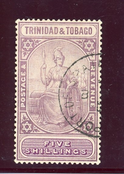 Trinidad and Tobago Scott 19 Used, VF, 5sh Britannia (SCV $170)