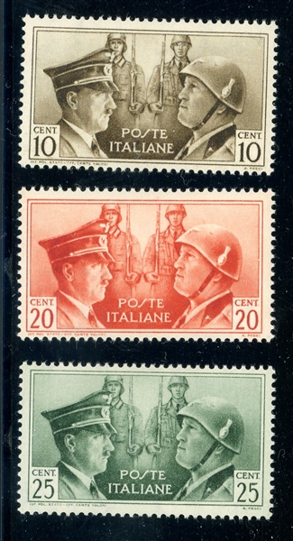 Italy 1941 Unissued Hitler/Mussolini Stamps (3), MVLH, F-VF (SCV $105)