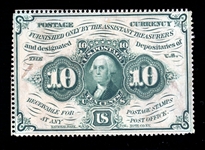 USA Scott PC2, 10c Washington, Postage Currency, VF, Short Perfs (SCV $160)
