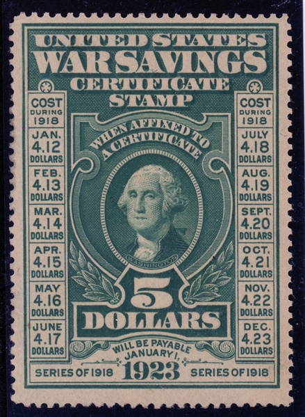 USA Scott WS2 MH, F-VF, $5 War Savings (SCV $125)