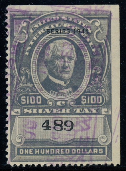 USA Scott RG80 Used Fine, $100 Series 1941 Silver Tax (SCV $700)