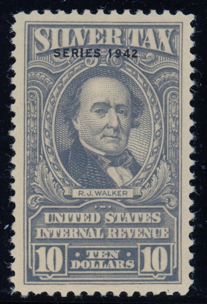 USA Scott RG100 MH VF, $10 Series 1942 Silver Tax (SCV $725)