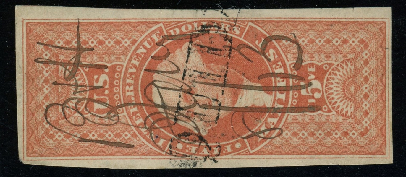 USA Scott R90a Used, $5 Manifest, Imperf with Nice Margins (SCV $250)