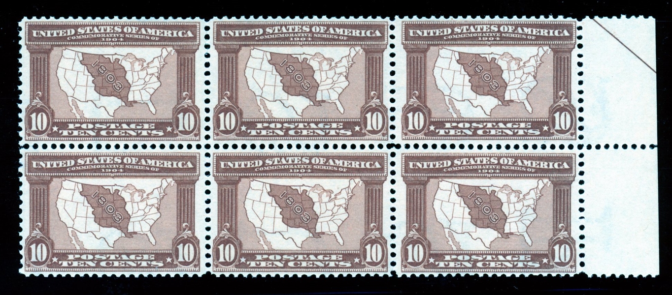 USA Scott 327 Mint Block of 6, F-VF, 10c Louisiana Purchase (SCV $750)