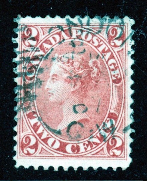 Canada Scott 20 Used Fine, 1864 2c Rose (SCV $300)